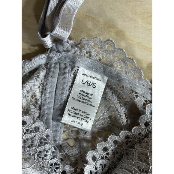 Zova Lace Bralette Women’s Large Light Gray Floral Scalloped Padded - Picture 4 of 6
